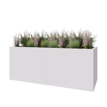 Stål plantekasse XXL - Rektangel - 200 x 80 x 80 cm - RAL9010 mat (hvid) - Med bundplade