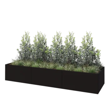 Stål plantekasse XXL - Rektangel - 360 x 100 x 60 cm - RAL9005 mat (sort) - Uden bundplade