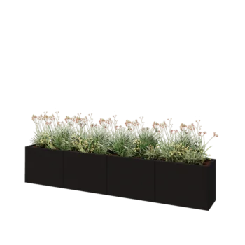 Stål plantekasse XXL - Rektangel - 320 x 40 x 60 cm - RAL9005 mat (sort) - Med bundplade