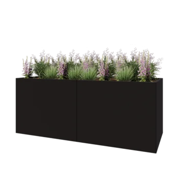 Stål plantekasse XXL - Rektangel - 200 x 80 x 80 cm - RAL9005 mat (sort) - Med bundplade