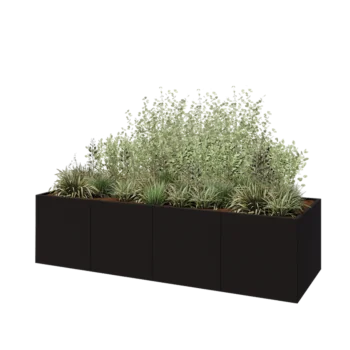 Stål plantekasse XXL - Rektangel - 320 x 100 x 80 cm - RAL9005 mat (sort) - Uden bundplade