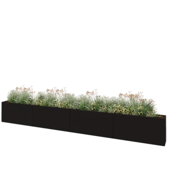 Stål plantekasse XXL - Rektangel - 480 x 30 x 60 cm - RAL9005 mat (sort) - Uden bundplade