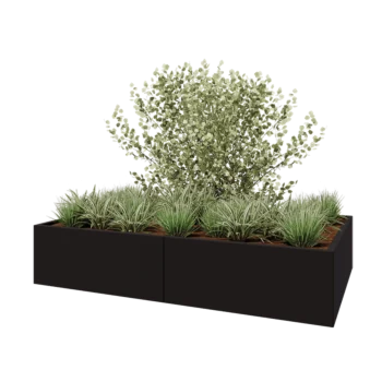 Stål plantekasse XXL - Rektangel - 200 x 120 x 40 cm - RAL9005 mat (sort) - Med bundplade