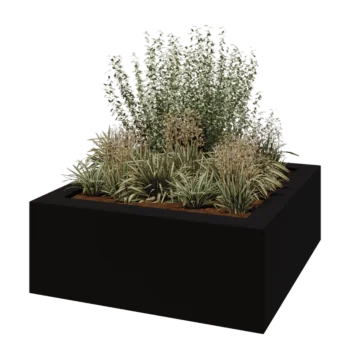 Plantekasse i glasfiber - Kvadratisk - 160 x 160 x 60 cm - RAL9005 mat (sort) - Med bund