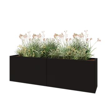 Stål plantekasse XXL - Rektangel - 200 x 40 x 60 cm - RAL9005 mat (sort) - Uden bundplade