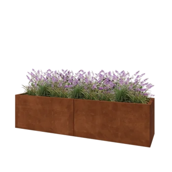 Cortenstål plantekasse XXL - Rektangel - 200 x 50 x 50 cm - Med bundplade