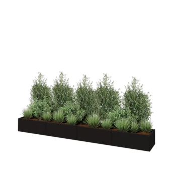 Stål plantekasse XXL - Rektangel - 320 x 40 x 30 cm - RAL9005 mat (sort) - Uden bundplade