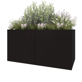 Stål plantekasse XXL - Rektangel - 200 x 100 x 100 cm - RAL9005 mat (sort) - Med bundplade