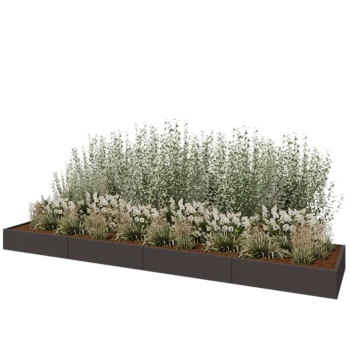 Stål plantekasse XXL - Rektangel - 480 x 100 x 30 cm - RAL7016 mat (antracitgrå) - Med bundplade