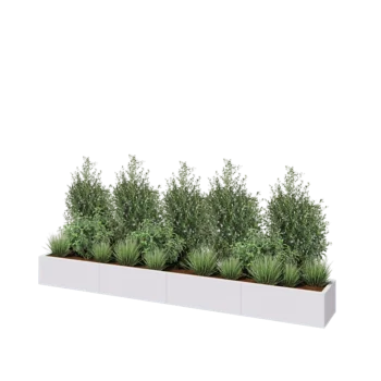 Stål plantekasse XXL - Rektangel - 320 x 40 x 30 cm - RAL9010 mat (hvid) - Uden bundplade