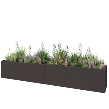 Stål plantekasse XXL - Rektangel - 480 x 80 x 80 cm - RAL7016 mat (antracitgrå) - Med bundplade