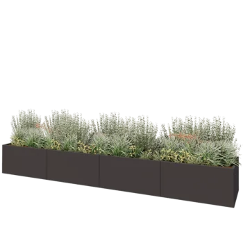 Stål plantekasse XXL - Rektangel - 480 x 80 x 60 cm - RAL7016 mat (antracitgrå) - Med bundplade
