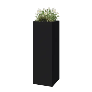 Plantekasse i glasfiber - Kvadratisk - 40 x 40 x 120 cm - RAL7021 mat (sortgrå) - Med bund