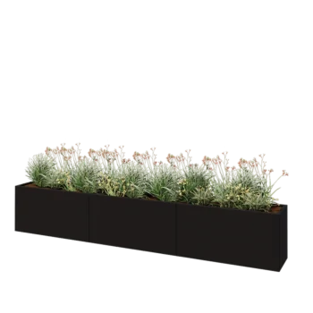 Stål plantekasse XXL - Rektangel - 360 x 40 x 60 cm - RAL9005 mat (sort) - Uden bundplade
