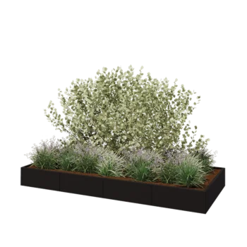 Stål plantekasse XXL - Rektangel - 320 x 120 x 30 cm - RAL9005 mat (sort) - Med bundplade