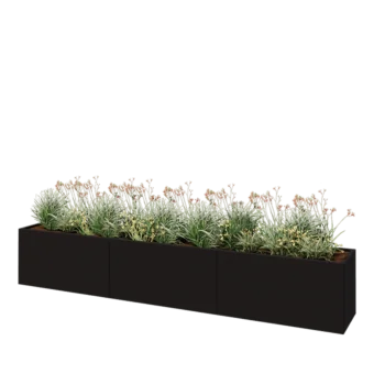Stål plantekasse XXL - Rektangel - 360 x 50 x 60 cm - RAL9005 mat (sort) - Uden bundplade
