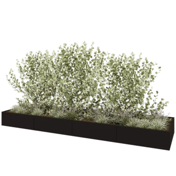 Stål plantekasse XXL - Rektangel - 480 x 120 x 40 cm - RAL9005 mat (sort) - Uden bundplade