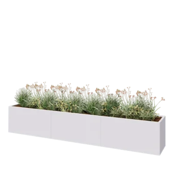 Stål plantekasse XXL - Rektangel - 360 x 50 x 60 cm - RAL9010 mat (hvid) - Uden bundplade