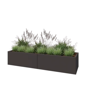 Stål plantekasse XXL - Rektangel - 200 x 60 x 40 cm - RAL7016 mat (antracitgrå) - Uden bundplade