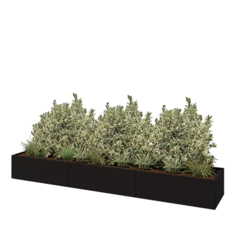 Stål plantekasse XXL - Rektangel - 360 x 60 x 40 cm - RAL9005 mat (sort) - Uden bundplade