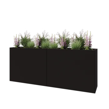 Stål plantekasse XXL - Rektangel - 200 x 40 x 80 cm - RAL9005 mat (sort) - Uden bundplade