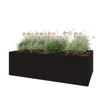 Stål plantekasse XXL - Rektangel - 200 x 120 x 60 cm - RAL9005 mat (sort) - Uden bundplade