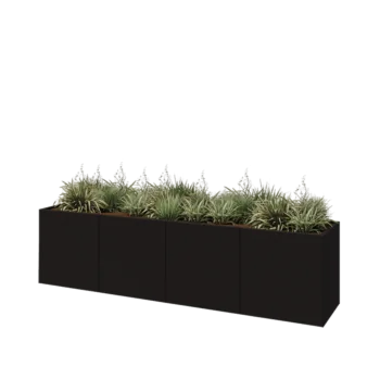 Stål plantekasse XXL - Rektangel - 320 x 60 x 80 cm - RAL9005 mat (sort) - Uden bundplade