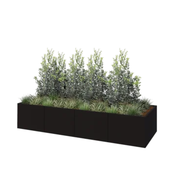 Stål plantekasse XXL - Rektangel - 320 x 100 x 60 cm - RAL9005 mat (sort) - Med bundplade