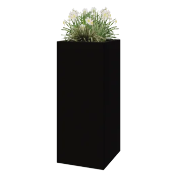 Plantekasse i glasfiber - Kvadratisk - 50 x 50 x 120 cm - RAL9005 mat (sort) - Med bund
