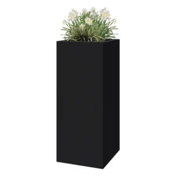 Plantekasse i glasfiber - Kvadratisk - 50 x 50 x 120 cm - RAL7021 mat (sortgrå) - Med bund