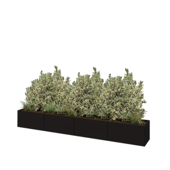 Stål plantekasse XXL - Rektangel - 320 x 40 x 40 cm - RAL9005 mat (sort) - Med bundplade