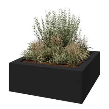 Plantekasse i glasfiber - Kvadratisk - 160 x 160 x 60 cm - RAL7021 mat (sortgrå) - Med bund