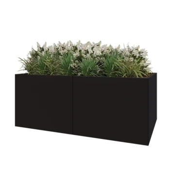 Stål plantekasse XXL - Rektangel - 200 x 120 x 80 cm - RAL9005 mat (sort) - Med bundplade