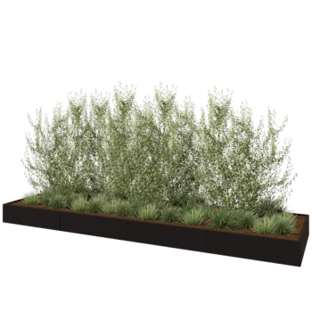 Stål plantekasse XXL - Rektangel - 480 x 120 x 30 cm - RAL9005 mat (sort) - Uden bundplade