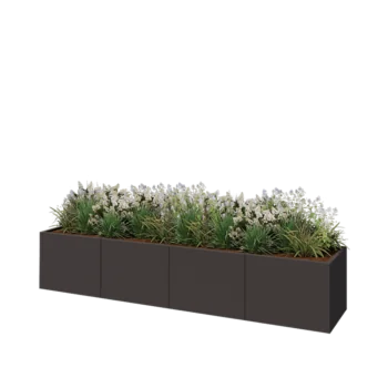 Stål plantekasse XXL - Rektangel - 320 x 60 x 60 cm - RAL7016 mat (antracitgrå) - Med bundplade
