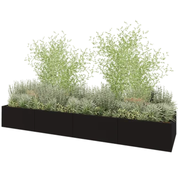 Stål plantekasse XXL - Rektangel - 480 x 120 x 60 cm - RAL9005 mat (sort) - Uden bundplade