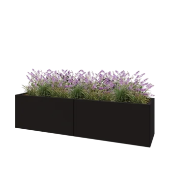 Stål plantekasse XXL - Rektangel - 200 x 50 x 50 cm - RAL9005 mat (sort) - Med bundplade