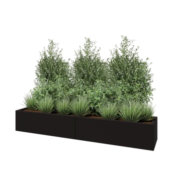 Stål plantekasse XXL - Rektangel - 200 x 40 x 30 cm - RAL9005 mat (sort) - Med bundplade