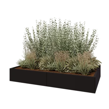 Stål plantekasse XXL - Rektangel - 200 x 120 x 30 cm - RAL9005 mat (sort) - Med bundplade