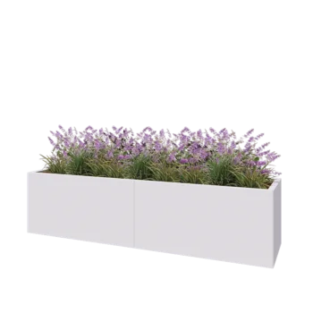 Stål plantekasse XXL - Rektangel - 200 x 50 x 50 cm - RAL9010 mat (hvid) - Uden bundplade