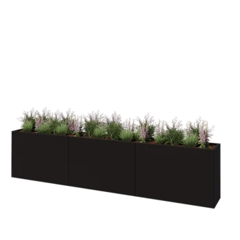 Stål plantekasse XXL - Rektangel - 360 x 40 x 80 cm - RAL9005 mat (sort) - Uden bundplade