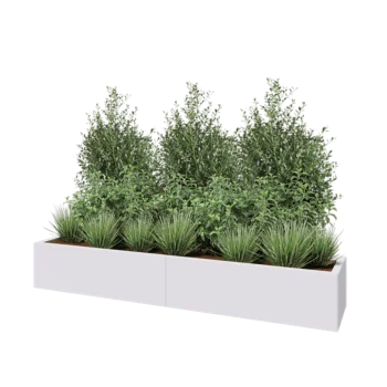 Stål plantekasse XXL - Rektangel - 200 x 40 x 30 cm - RAL9010 mat (hvid) - Med bundplade