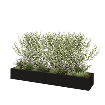 Stål plantekasse XXL - Rektangel - 320 x 60 x 40 cm - RAL9005 mat (sort) - Med bundplade