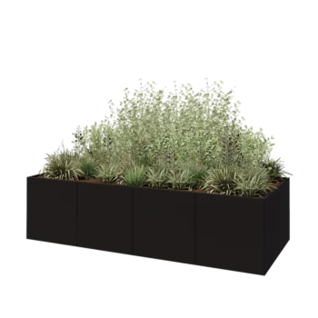 Stål plantekasse XXL - Rektangel - 320 x 120 x 80 cm - RAL9005 mat (sort) - Uden bundplade