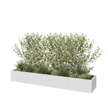 Stål plantekasse XXL - Rektangel - 320 x 60 x 40 cm - RAL9010 mat (hvid) - Med bundplade