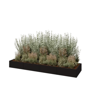 Stål plantekasse XXL - Rektangel - 320 x 80 x 30 cm - RAL9005 mat (sort) - Med bundplade