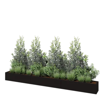 Stål plantekasse XXL - Rektangel - 360 x 30 x 30 cm - RAL9005 mat (sort) - Med bundplade