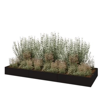 Stål plantekasse XXL - Rektangel - 360 x 120 x 30 cm - RAL9005 mat (sort) - Med bundplade