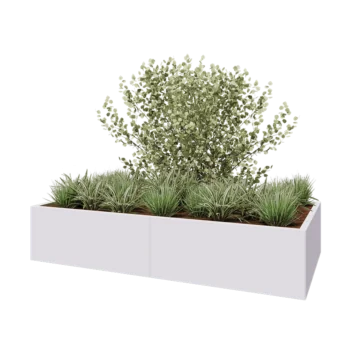 Stål plantekasse XXL - Rektangel - 200 x 100 x 40 cm - RAL9010 mat (hvid) - Med bundplade