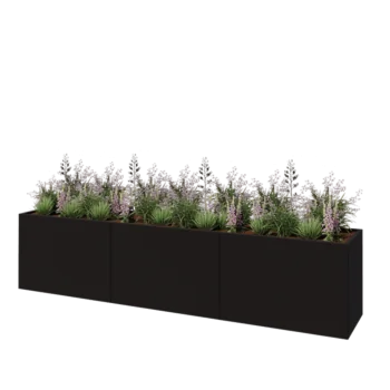 Stål plantekasse XXL - Rektangel - 360 x 60 x 80 cm - RAL9005 mat (sort) - Uden bundplade